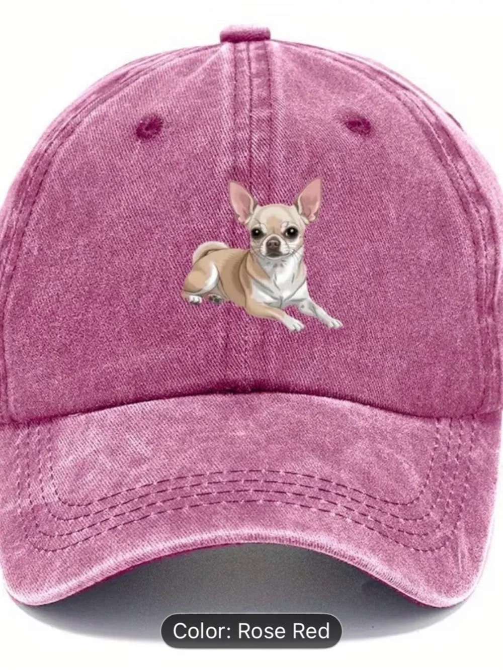 Rose Red Chihuahua Embroidered Dog Baseball Cap Hat - Picture 9 of 11